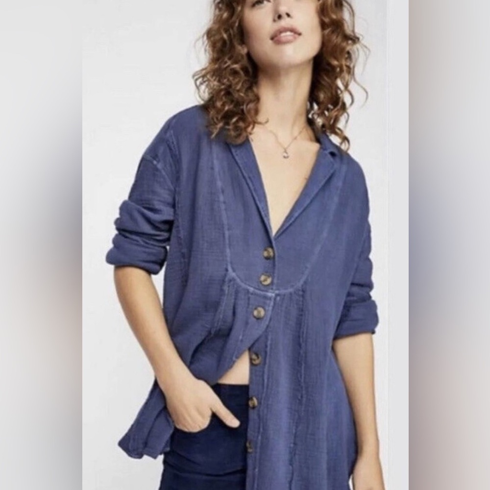 Free People-All About The Feels-Button-Blouse-Top-Cottage-Boho-Tunic-Size S